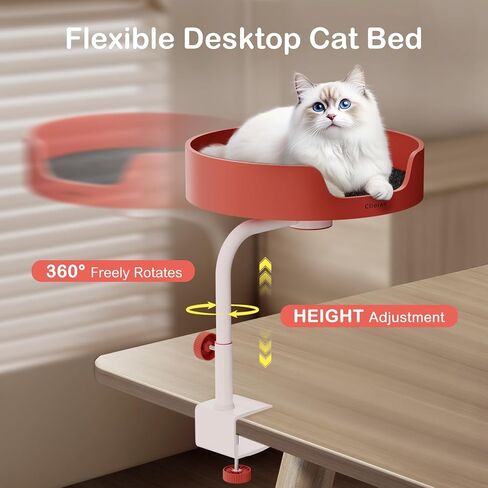 Cat Bed Desk Nest with Teaser,Easy Installation Shelf,Sturdy Frame,Removable Cushioned Cushion, Space Saving Design,Ideal for Side Table,Home Office,Fits Cats in Saudi Arabia
