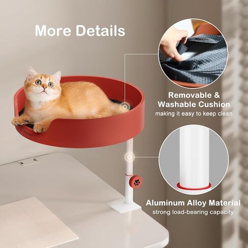 Cat Bed Desk Nest with Teaser,Easy Installation Shelf,Sturdy Frame,Removable Cushioned Cushion, Space Saving Design,Ideal for Side Table,Home Office,Fits Cats in Saudi Arabia