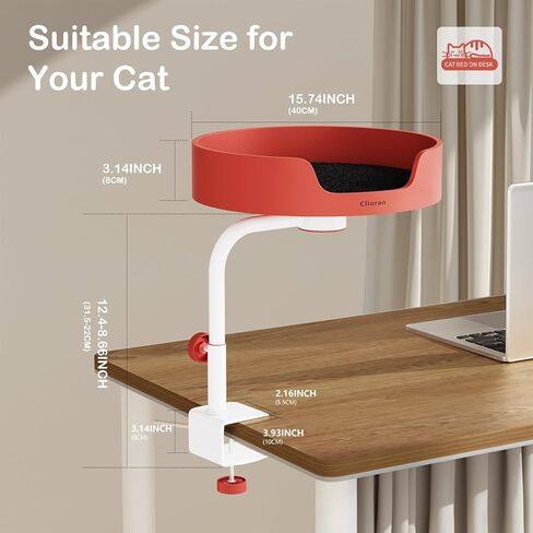 Cat Bed Desk Nest with Teaser,Easy Installation Shelf,Sturdy Frame,Removable Cushioned Cushion, Space Saving Design,Ideal for Side Table,Home Office,Fits Cats in Saudi Arabia