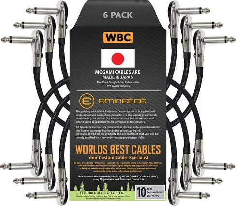 WORLDS BEST CABLES 6 Units - 12 Inch - Pedal, Effects, Patch, Instrument Cable Custom Made Made Using Mogami 2319 Wire and Eminence Nickel Plated ¼ inch (6.35mm) R/A Pancake Type Connectors in Saudi Arabia
