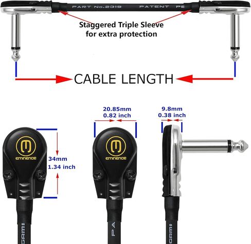 WORLDS BEST CABLES 6 Units - 12 Inch - Pedal, Effects, Patch, Instrument Cable Custom Made Made Using Mogami 2319 Wire and Eminence Nickel Plated ¼ inch (6.35mm) R/A Pancake Type Connectors in Saudi Arabia