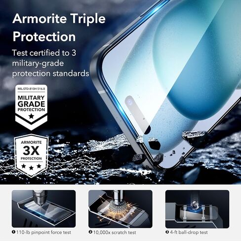 ESR 3 Pack for iPhone 14 / iPhone 13 / iPhone 13 Pro Screen Protector, [9H Hardness] [Military Grade Shatterproof] Tempered Glass Film with Flawless Fit Tray in Kuwait