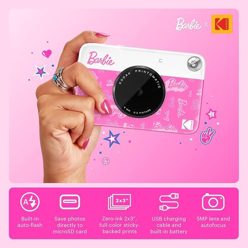 Barbie x Kodak Printomatic Full-Color Instant Print Digital Camera – 5MP Portable Barbie Camera Prints Colorful 2x3" Sticky-Back Photos – Iconic Style in Saudi Arabia