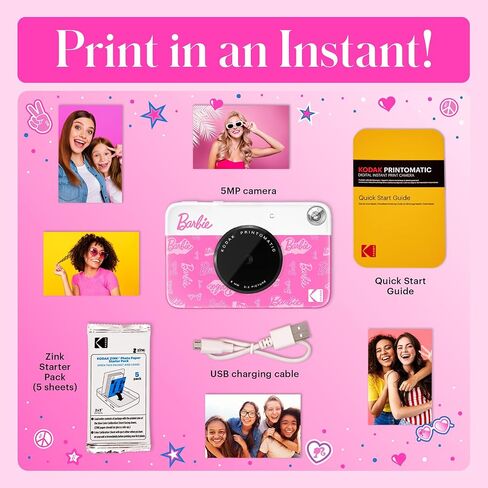Barbie x Kodak Printomatic Full-Color Instant Print Digital Camera – 5MP Portable Barbie Camera Prints Colorful 2x3" Sticky-Back Photos – Iconic Style in Saudi Arabia