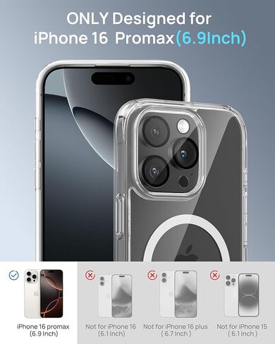 SODI 3 in 1 Magnetic Phone Case Designed for iPhone 16 Pro with 1X Screen Protector & 1X Camera Lens Protector, Military-Grade Protection Phone Case Compatible with MagSafe [Not-Yellowing],Clear in Saudi Arabia