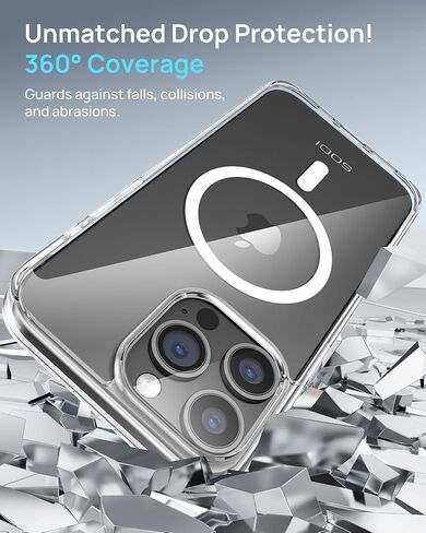 SODI 3 in 1 Magnetic Phone Case Designed for iPhone 16 Pro with 1X Screen Protector & 1X Camera Lens Protector, Military-Grade Protection Phone Case Compatible with MagSafe [Not-Yellowing],Clear in Saudi Arabia