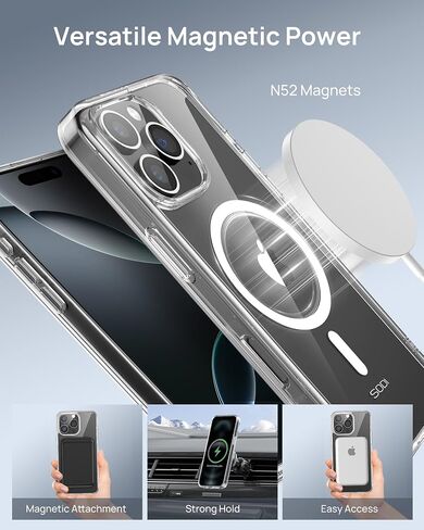 SODI 3 in 1 Magnetic Phone Case Designed for iPhone 16 Pro with 1X Screen Protector & 1X Camera Lens Protector, Military-Grade Protection Phone Case Compatible with MagSafe [Not-Yellowing],Clear in Saudi Arabia