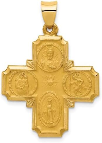 14k Yellow Gold Four Way Medal Necklace Charm Pendant Religious Fine Jewelry For Women Gifts For Her in Kuwait