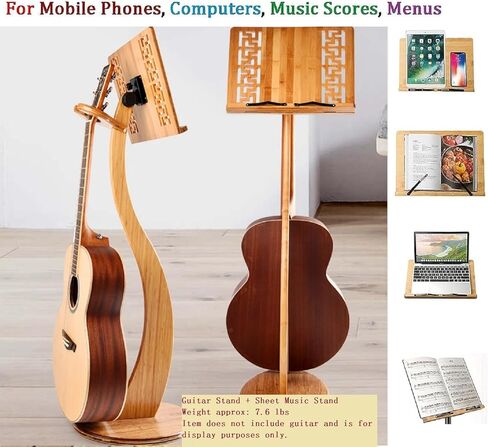 تقف الموسيقى الورقية القابلة للطي من الخيزران من وانليان مع مشبك جيتار صينية، حامل الموسيقى للموسيقى الورقية تصميم الوجه بزاوية 340 درجة، مع نمط أنيق مجوف قديم، لمشغل منبر الكمان والبيانو القيثارة in Kuwait