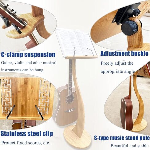 تقف الموسيقى الورقية القابلة للطي من الخيزران من وانليان مع مشبك جيتار صينية، حامل الموسيقى للموسيقى الورقية تصميم الوجه بزاوية 340 درجة، مع نمط أنيق مجوف قديم، لمشغل منبر الكمان والبيانو القيثارة in Kuwait