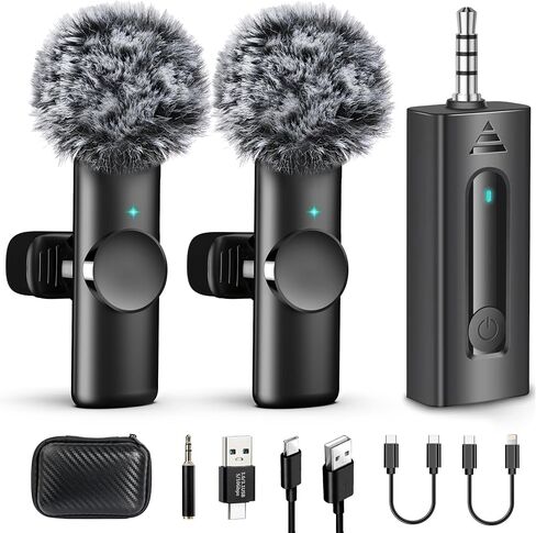 2 Pack Wireless Lavalier Microphone for Camera/iPhone/Android Phone/Laptop/Computer, Plug-Play 2.4GHz Wireless Microphones for Video Recording, Interview, Vlogging in Saudi Arabia
