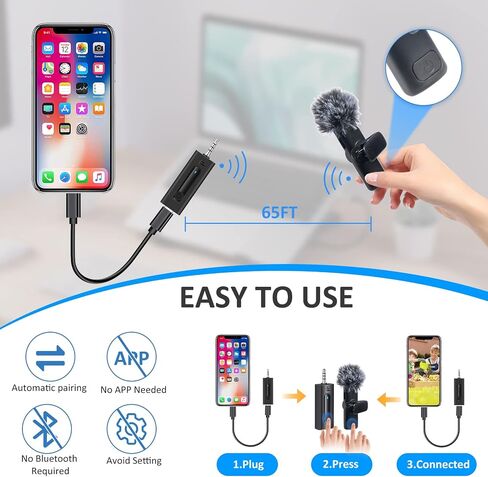2 Pack Wireless Lavalier Microphone for Camera/iPhone/Android Phone/Laptop/Computer, Plug-Play 2.4GHz Wireless Microphones for Video Recording, Interview, Vlogging in Saudi Arabia