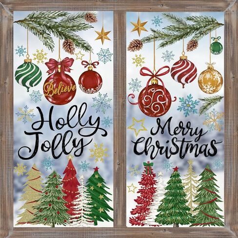 8 Sheets Christmas Window Clings Stickers, Double Side Santa Xmas Tree Gingerbread Man Window Decals Winter Window Stickers Decorations for Home Office School Glass Window Decorations in Saudi Arabia