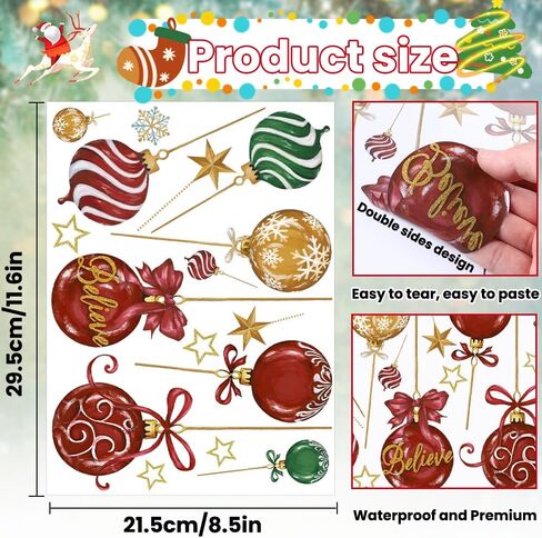 8 Sheets Christmas Window Clings Stickers, Double Side Santa Xmas Tree Gingerbread Man Window Decals Winter Window Stickers Decorations for Home Office School Glass Window Decorations in Saudi Arabia