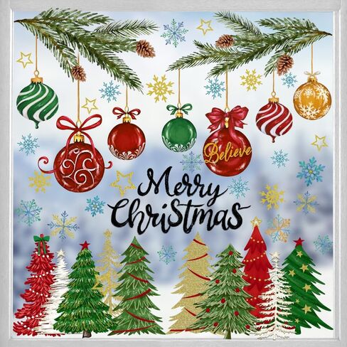 8 Sheets Christmas Window Clings Stickers, Double Side Santa Xmas Tree Gingerbread Man Window Decals Winter Window Stickers Decorations for Home Office School Glass Window Decorations in Saudi Arabia