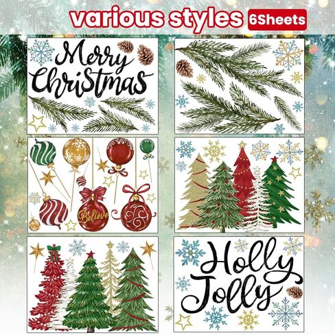 8 Sheets Christmas Window Clings Stickers, Double Side Santa Xmas Tree Gingerbread Man Window Decals Winter Window Stickers Decorations for Home Office School Glass Window Decorations in Saudi Arabia