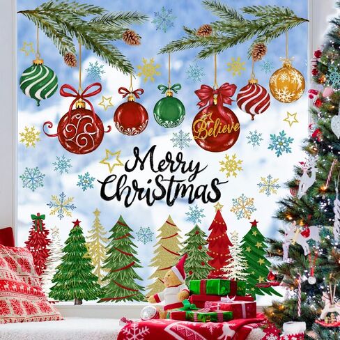 8 Sheets Christmas Window Clings Stickers, Double Side Santa Xmas Tree Gingerbread Man Window Decals Winter Window Stickers Decorations for Home Office School Glass Window Decorations in Saudi Arabia