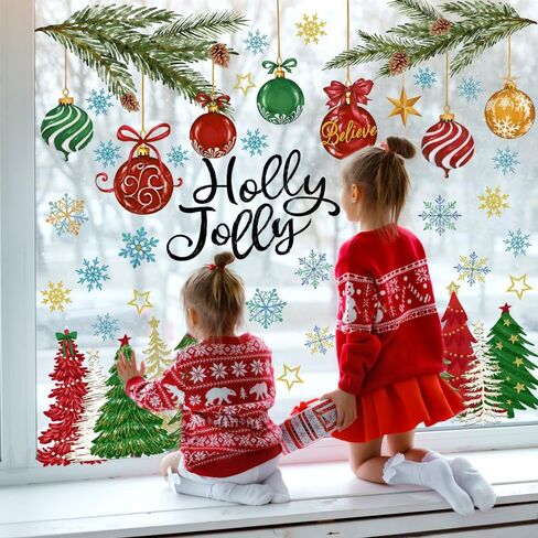 8 Sheets Christmas Window Clings Stickers, Double Side Santa Xmas Tree Gingerbread Man Window Decals Winter Window Stickers Decorations for Home Office School Glass Window Decorations in Saudi Arabia
