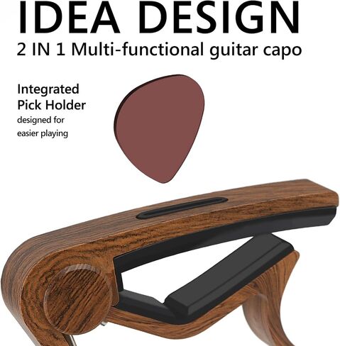 Wood Grain Capo with Pick Holder for Acoustic Electric Guitar, Ukulele, Mandolin, Banjo in Saudi Arabia