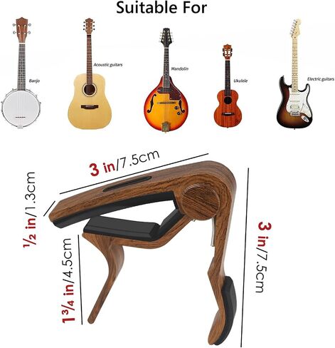 Wood Grain Capo with Pick Holder for Acoustic Electric Guitar, Ukulele, Mandolin, Banjo in Saudi Arabia
