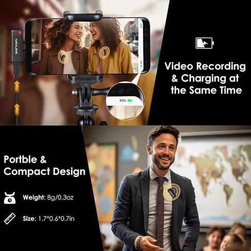 WAVLINK Wireless Lavalier Microphone for iPhone Android Vlog, Clip on Lapel Mic System & Lightning & USB-C Inputs & Battery Case for YouTube Facebook Live, Video Recording(1*TX+1*RX) in Saudi Arabia