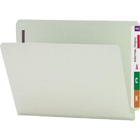 Smead End Tab Pressboard Fastener File Folder with SafeSHIELD Fasteners, 2 Fasteners, 1" Expansion, Letter Size, Gray/Green, 25 per Box (34705)