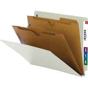Smead 100% Recycled End Tab Classification File Folder with SafeSHIELD Fasteners, 2 Pocket-Style Dividers, 2" Expansion, Legal Size, Gray/Green, 10 per Box (29710)