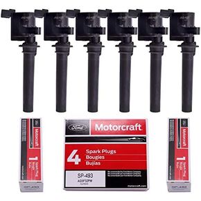 Motorcraft Set of 6 Spark Plugs SP493 AGSF32PM Platinum & MAS Ignition Coils Pack Compatible with Ford Escape Taurus Mazda Tribute Mercury Mariner Replacement for DG513 DG500 FD502