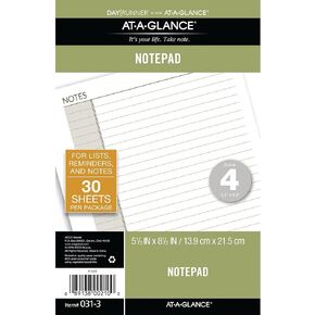 AT-A-GLANCE Day Runner Lined NotePad Pages, 87275 DAY-TIMER, Refill, Loose-Leaf, Undated, for Planner, 5-1/2" x 8-1/2", Size 4, 32 Sheets/Pack (031-3)