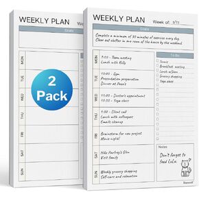 Dunwell Daily Planning Pad - 2 Pack Undated Daily Planner Pad, 54 Tear-Off Pages (5.5x8.5"), Daily To Do List Scheduler, Time Blocked Task Planner Notepad