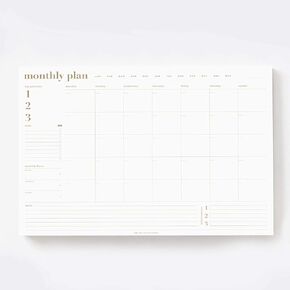 مخطط شهري من Bliss Collections، ذهبي، تقويم مكتبي غير مؤرخ ومخطط لتنظيم وجدولة المهام، متتبع الإنتاجية، الأهداف، الملاحظات وقوائم المهام، 12 بوصة × 18 بوصة (18 ورقة)