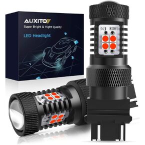 AUXITO Brilliant Red 3056 3057 3156 3157 14-SMD 3030 Chipsets LED Bulbs with Projector for Brake Light Tail Light Turn Signal Blinkers, Pack of 2