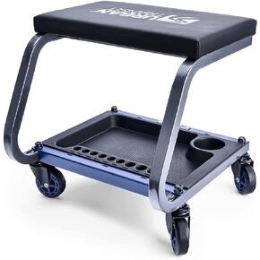 FastBack Shop Stool - 350 Lb Capacity Rolling Stool for The Garage and Workshop, With Organizer Tray and Cupholder - 3 Inch Premium Casters - An Ideal Mechanics Stool or Workshop Stool