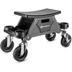 Powerbuilt Big Wheel Rolling Seat, Off-Road Series, Locked in Tool Trays, Heavy-Duty Wheels for Gravel and Rocks - Grey 642965ECE
