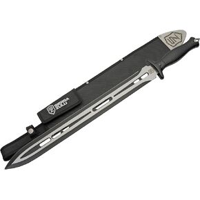 Garrison Sword - 7CR13 Stainless Steel, 27.0 inches Overall, 19.5" Blade with Two Tone Powder Coated Finish - Black Glass Fiber Handle, Tactical Nylon Sheath with Reversible Wear Strap