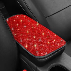 SAVORI Bling Car Armrest Cover Diamond Rhinestone Auto Center Console Cover Protector Arm Rest Cushion Pads Universal Bling Car Accessories for Women Girl Cute Vehicle Interior Decor (White)