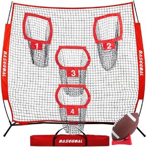 BaseGoal 8 x 8ft Football Nets for Throwing,Football Target,Quarterback Training Equipment with 4 Target Pockets for Improving Football Accuracy Throwing