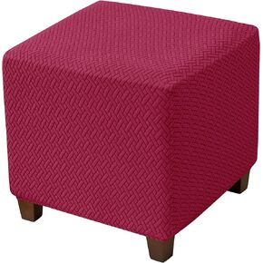 Ottoman Cover Stretch Knitted Jacquard Square Ottoman Cover Thick Ottoman Slipcover Square Storage Ottoman Cover Foot Stool Cover with Elastic Bottom Beige Small