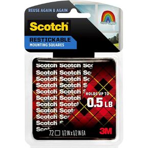 Scotch Restickable Squares, 0.5"x0.5", 72 Count, Clear Double-Sided Mounting Pre-Cut Squares, Remove Cleanly, Photo-Safe Adhesive, Mess-Free Application (R103)