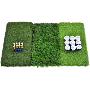 Rukket Tri-Turf Golf Hitting Mat Attack, Portable Driving, Chipping, Training Aids for Backyard with Adjustable Tees and Foam Practice Balls