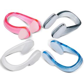 SAVITA 4pcs Swimming Nose Clips with Independent Box Package Waterproof Silica Gel Swimming Nose Plugs for Adults Kids Children Aged 7+ (4 Colors)