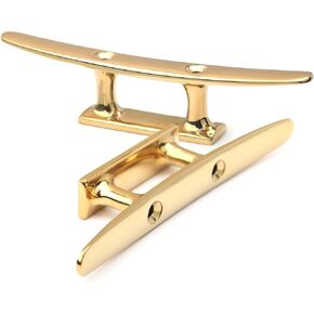 SUNOOM Brass Color Boat Cleats 6 inch Brass Boat Cleat,Boat Dock Cleat,Copper Plated Boat Cleats,Open Base Boat Cleat for Mooring Boat,Marine or Decorative Applications,Hooks,Handle,Pack of 2