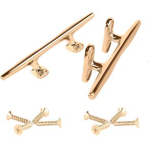 Brass Boat Cleats 6 inch Brass Cleat,Boat Dock Cleat,Open Base Boat Cleat,Copper Plated Boat Cleats,Brass Color Boat Cleats for Mooring Boat,Marine or Decorative Applications,Hooks,Handle,Pack of 2