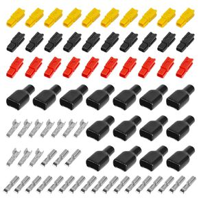 75PCS 15/30/45Amp Battery Quick Connect/Disconnect Power Connector Modular Power Assortment Kit, with PVC Cover Caps Flame Retardant Sleeve for Wire Harness Jumper Cable 16-10AWG