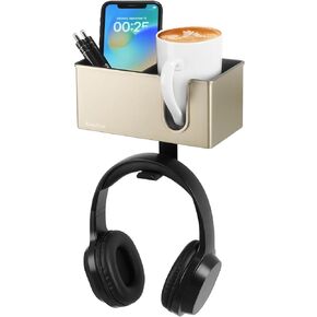 ROSYLINE Desk Cup Holder, Pen Holder for Desk, Headphone Holder, 3-in-1 Clip-on Desk Organizer for Expanding Office and Gaming Desk Space (Black)