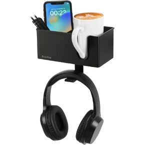 ROSYLINE Desk Cup Holder, Pen Holder for Desk, Headphone Holder, 3-in-1 Clip-on Desk Organizer for Expanding Office and Gaming Desk Space (Black)
