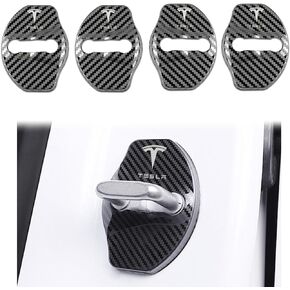 Fit 2016-2023 Tesla Model 3 Car Door Lock Cover Protector for Model Y Door Stopper Cover with Stainless Steel Guard Tasla Accessories 4Ps(Glossy Red)