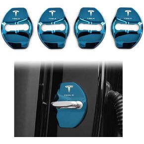 Fit 2016-2023 Tesla Model 3 Car Door Lock Cover Protector for Model Y Door Stopper Cover with Stainless Steel Guard Tasla Accessories 4Ps(Glossy Red)