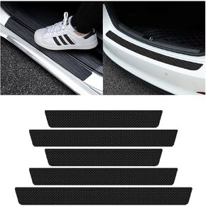 4PCS Car Door Sill Protector and 1PCS Rear Bumper Guard, Carbon Fiber Anti-Scratch Cover Strips, Trunk Door Entry Edge Protection Sticker, Auto Accessories Universal for Most Vehicles