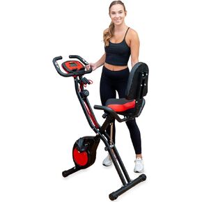 YYFITT 3-In-1 Folding Exercise Bike, Stationary Bikes for Home with Arm Workout Bands, Indoor Fitness Bike with 16 Levels Magnetic Resistance, Fully Support Back Pad and Phone/Tablet Holder, 2-in-1 Bike Frame